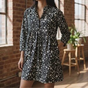 Who What Wear Floral Black and White Dress Lk NEW